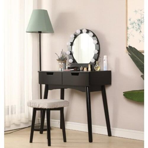 Simple Nordic Style Dressers Two Drawer Dressing Table Vanity Set With Stool With LED Lighted Mirror Makeup Table HWC