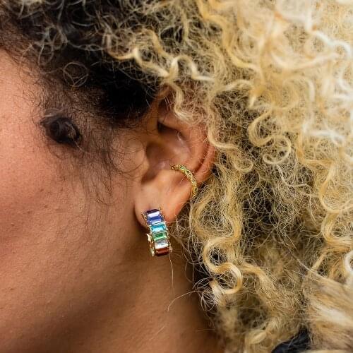 New Fashion CZ Rainbow Flower Stud Earring for Women Boho Geometric Statement Small Circle Ear Cuff Earring Bohemia Jewelry