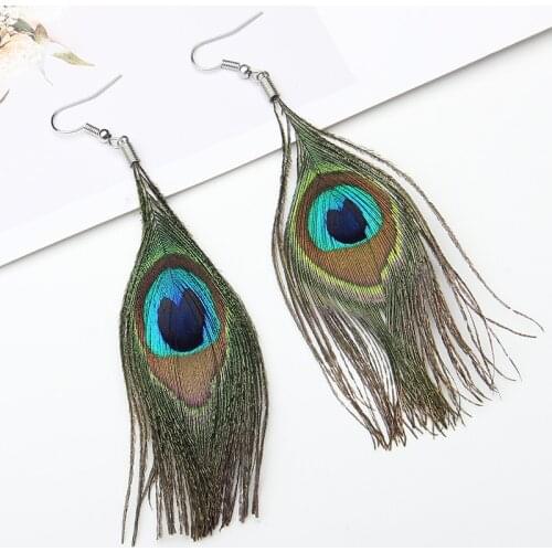 2020 Vintage Ethnic Feather Long Dangle Drop Earrings for Women Female Boho Ear Jewelry Accessories Gifts
