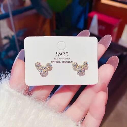 Cute Mouse Stud Earrings For Girls With Crystals 2021 New Anime Wedding Charm Jewelry Birthday Gift Accessories Wholesale