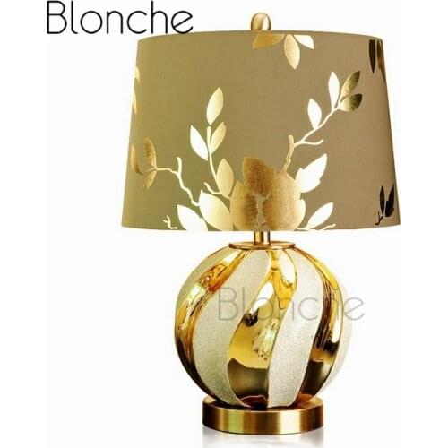 Modern Luxury Table Lamp Gold Ceramic Desk Light for Home Bedroom Living Room Decor Lighting Fabric Stand Lamp LED Loft Fixtures