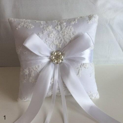 Bridal Wedding Ring Bearer Lace Flower Decorated Wedding Decoration Ring Pillow Square Bowknot European Style Festive Supplies