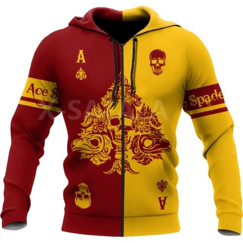 Poker Ace Spade Skull 3D All Print Plus 4 Hoodie Man Women Harajuku Outwear Zipper Pullover Sweatshirt Casual Unisex Jacket