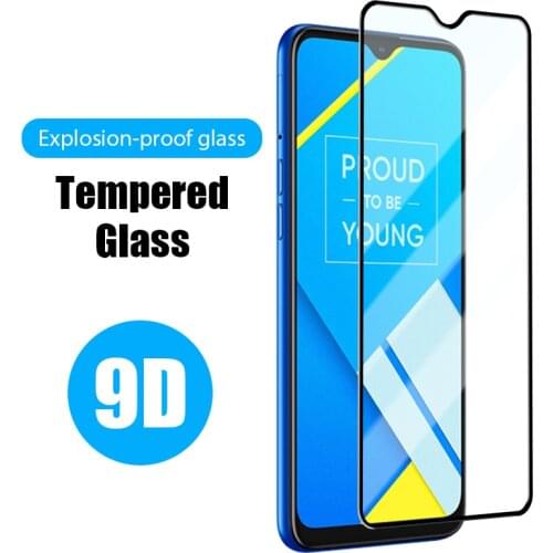 Screen Protector 9D Black Edge Phone Glass for Realme Q2 Pro V5 V3 Full Cover Tempered Glass on Realme C3 C11 C12 C15 C17 C2 C1