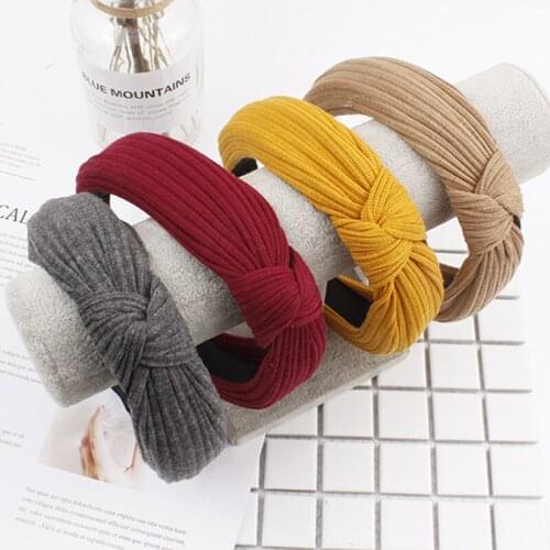 Charming Girls Knitting Headband Inlay Solid Knot Hair Band Women High Quality Turban Autumn Headwear Hair Accessories Wholesale