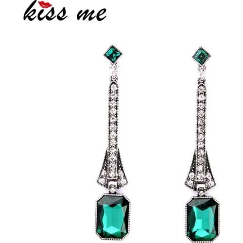 Sparkling Evening Dress Imitation Emerald-Jewelry New Arrival 2016 Ladies Long Drop Earrings Factory Wholesale