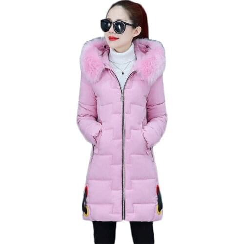 Winter jacket women pink army green L-4XL plus size fur hooded parkas 2020 new Korean fashion slim black long cotton coats JD857