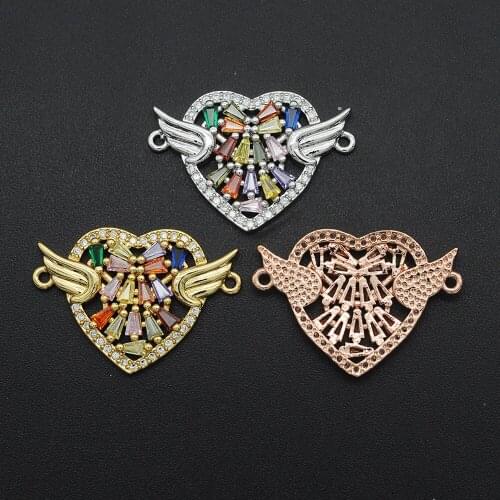 19x27mm 100% CZ Zircon DIY Jewelry Rainbow Heart Connectors Charm Wholesale Custom Orders Welcome Jewellery Connector
