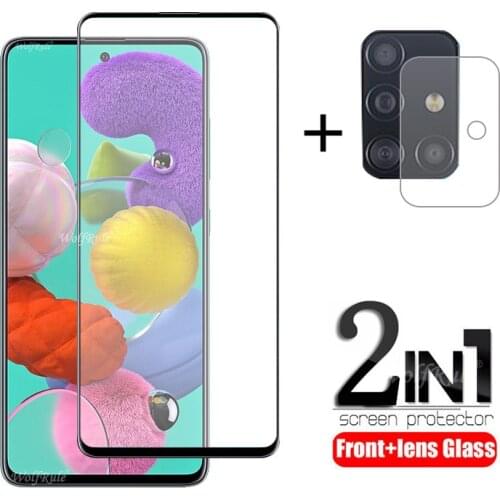 2-in-1 For Samsung Galaxy A51 Glass For Samsung M21 Tempered Glass Full Glue Screen Protector For Samsung M31 A51 A71 Lens Glass