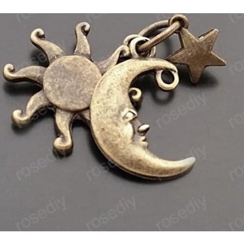 20 Sets Full Height 24MM Antique Bronze Plated Zinc Alloy Sun Moon Star Set Charms Diy Jewelry Findings Accessories