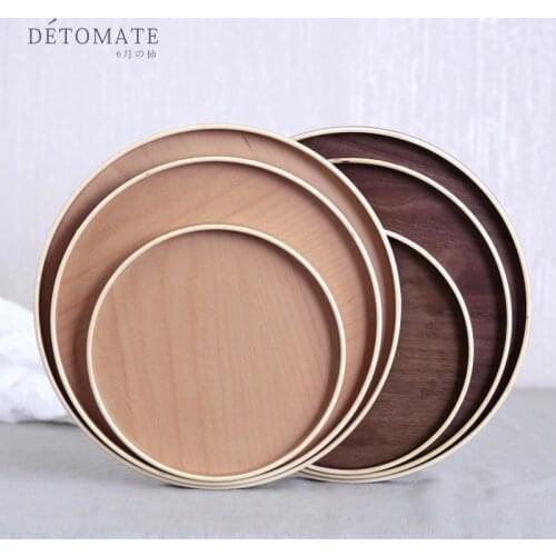 21/27/30cm Walnut/Beech Wooden Pan Plate Fruit Dishes Saucer Tea Snack Tray Dessert Dinner Plate Round Shape Tableware Set