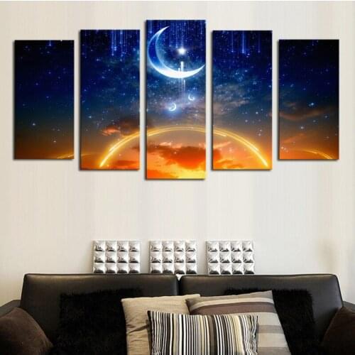 5 Pieces of Living Room Modern Canvas Moon Moon Living Room Abstract Painting Decoration Painting Frameless Painting Core ART