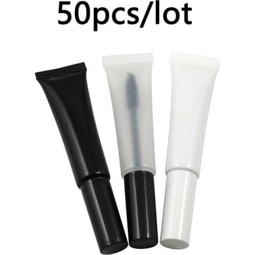 50pcs/bag 15ml Empty Mascara Tube Wand Eyelash Cream Soft Tube Makeup Squeeze Black White Mascara Container
