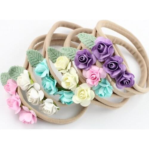 60pcs/lot Newborn Nylon Headband Girls Flower Headband With Nylon Elastic Headband Children Soft Stretchy Thin Nylon Headband