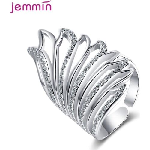 925 Sterling Silver Open Rings for Women Zircon Angel Wings Adjustable Finger Ring Silver Jewelry Party Gift Dropship