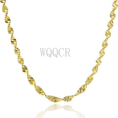 1PCS Womens High Jewelry 2MM 18 K Gold Double Water Wave Chain Necklace Charm Gold Necklace 16" 18" 20" 22" 24" 26" 28" 30"