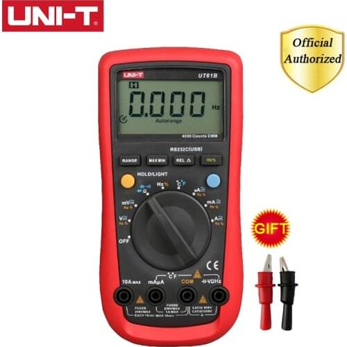 UNI-T UT61B DMM Digital Multimeter Auto Range 3999 Count AC DC Voltage Current Data Hold Multitester Auto Power Off