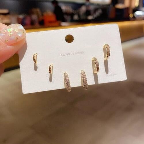 Dainty Upscale C-shaped Stud Earrings Set for Women Micro-inlaid Zircon Earrings Daily Jewelry S-E1364