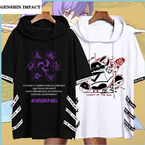 Game Genshin Impact Cosplay Costumes Summer Fashion Cotton Hooded T-shirt Klee Amber Paimon Keqing Pants Shorts Adult Tops Set