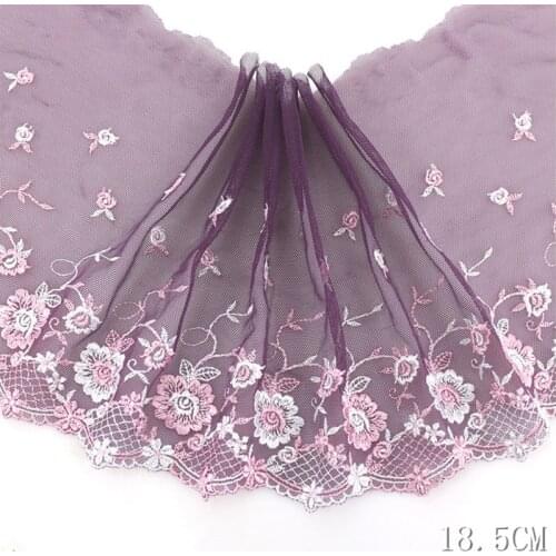 30Yards Embroidery Lace Trim Purple Flower Mesh Tulle Fabric Lingerie Underwear Clothes Handmade Hair Accessory Sewing Material