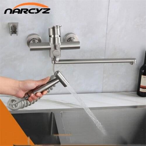 Kitchen Faucet 304 stainless steel into the wall and extended mouth pressurized spray gun set multifunctional Faucet CP-0202