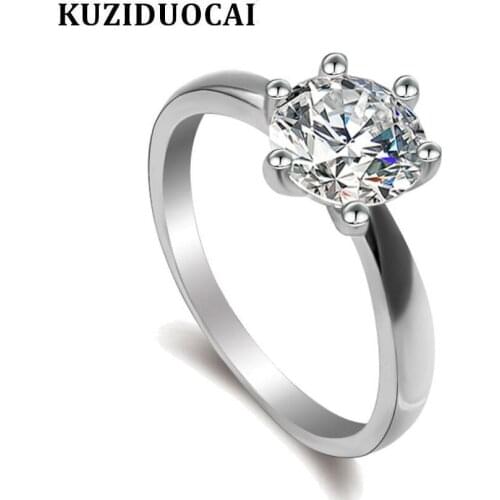 Kuziduocai 2018 New Hot ! Fashion Fine Jewelry Dazzling Zircon Stainless Steel Concise Wedding Bride Rings For Women Gifts R-568