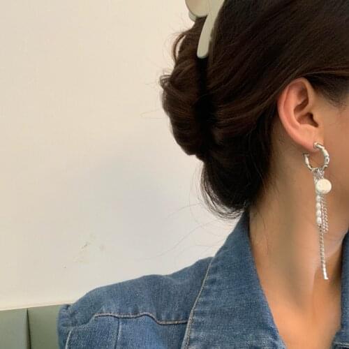 Mihan S925 needle Delicate Jewelry Tassel Earrings C Shaped Personality Simulated Pearl Chain Metal Earrings For Women Gifts