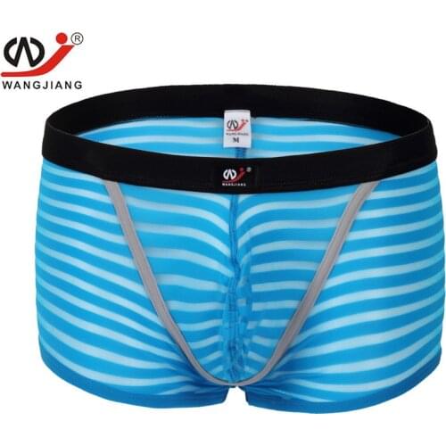 2020 Mens Sexy Underwear Low-Waist Breathable Ice Silk Boxers Striped Underwear Male Boxer Shorts
