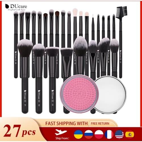 DUcare 27PCS Make up Brushes with 1PCS Brush Clean Box Eyeshadow Eyebrow Brush Natural Hair Makeup Brush set