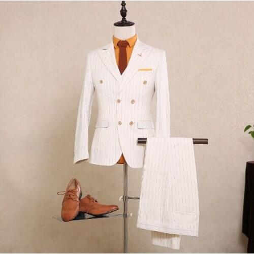 Latest Coat Pant Design Ivory Pattern Men Suit Slim Fit 3 Piece Tuxedo Custom Double Breasted Suits Prom Blazer Terno Masculino