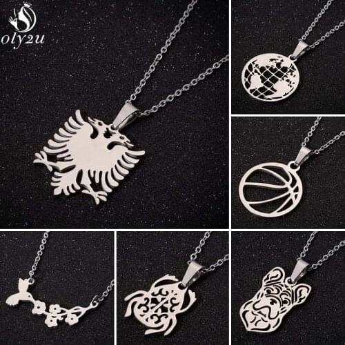 Stainless Steel Albanian Eagle Necklace Women Men Punk Bulldog Map Scarab Basketball Pendants Necklaces Best Boyfriend Gifts