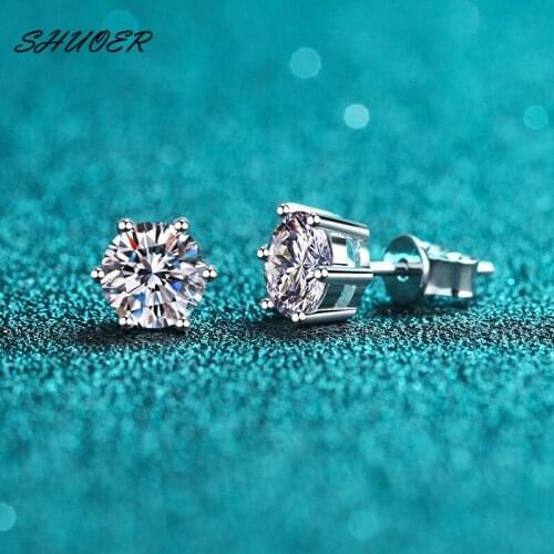Classic 6 Claws 925 Sterling Silver Round Brilliant Cut 0.3-1 Carat D Color Moissanite Stud Earrings for Women Elegant Jewelry