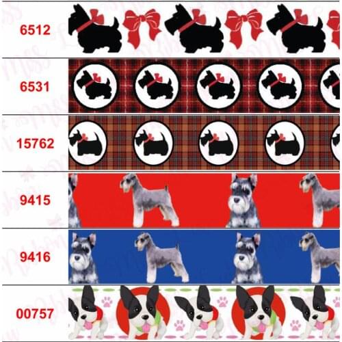 16mm-75mm Cartoon Dog Series Printed Grosgrain/Elastic Ribbon Geometric Check Heart Bone Paw DIY Hair Bowknots 50yards/roll