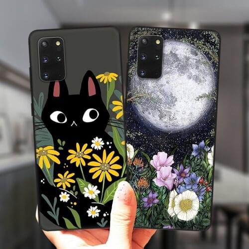 For Samsung S21 S20 FE Ultra S8 S9 S10 Plus S7 Edge S10E S21Plus Lite Black Phone Case Flowers Leopard Dog Cat Silicone Cover