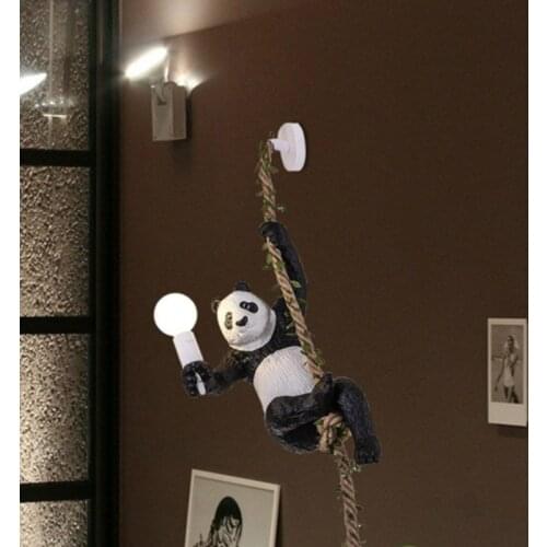 Nordic pendant lamp creative Lovely zoo decorated with hemp rope panda chandelier restaurant homestay wooden house pendant lamp