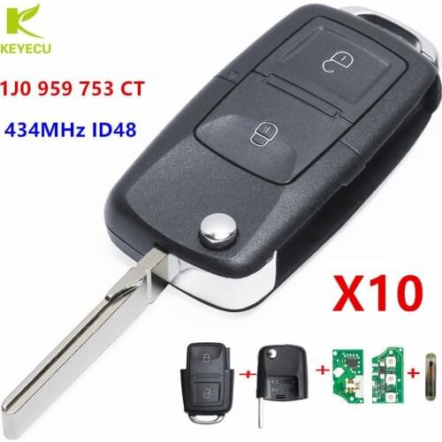 KEYECU Replacement Folding Remote Key 1J0 959 753 CT 1J0959753CT 2Button 434MHz With ID48 Chip for Volkswagen Bora Polo Golf MK4