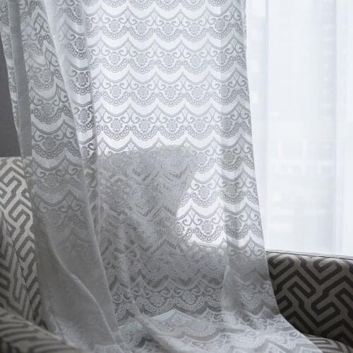Slow Soul Ribbon Modern Jacquard Curtain Fabric Geometric European Tulle Curtains French Window For Living Room Kitchen Bedroom