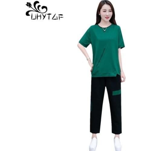 UHYTGF 5XL plus size 2 piece set fashion summer clothes for women short sleeve loose elegant womens tracksuit casual sets 947
