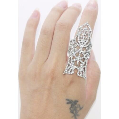 Vintage Crystal Full Finger Ring Hollow out Silver Plated Rhinestone Smoothly Pave Ring Armor Joint Knuckle Retro Bridal Jewelry