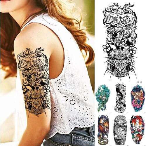 Waterproof Temporary Tattoo Sticker Dragon Japanese Samurai Flash Tattoos Skull Snake Pegasus Body Art Arm Fake Tatoo