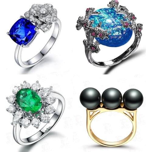 High Quality Fashion Female Colored Crystal Zircon for Women Ring Set Brand Luxury Bridal Wedding Opal Rings