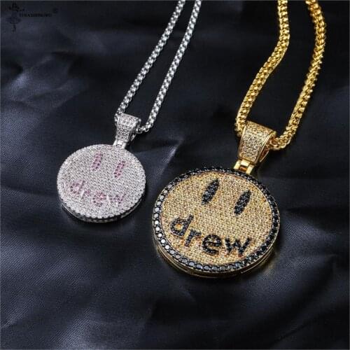 Hip Hop Jewelry Drew Smiling Face Pendant Necklace Men & Women New Arrival Micro Pave Colorful Zircon Lovers Chain For Male New