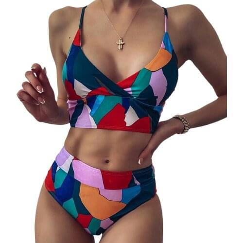 Multicolor Sexy Bikini Set Bandeau High Waist Bikini 2020 Female Push Up Swimwear Retro Womens Swimsuit Printed Bathing Suit
