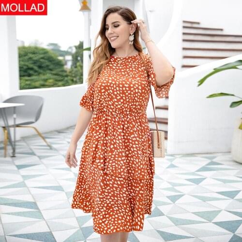 New Half Butterfly Sleeve Dot Print Maxi Dresses For Women Summer 2020 Orange Color O Neck Cotton Dress Plus Size Dresses