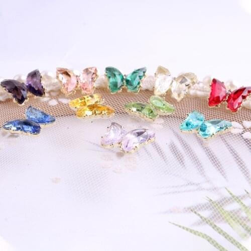 100pc 15*12mm Nail Design Butterfly Decoration Crystal Gold Trim Purple & Pink Butterfly for Nail Art #JE488-497