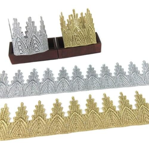 2Yards 7cm Width Silver Gold Lace Trim Ribbon Girls Crown DIY Handicraft Clothing Dress Lace Fabric Lace Trimmings For Sewing