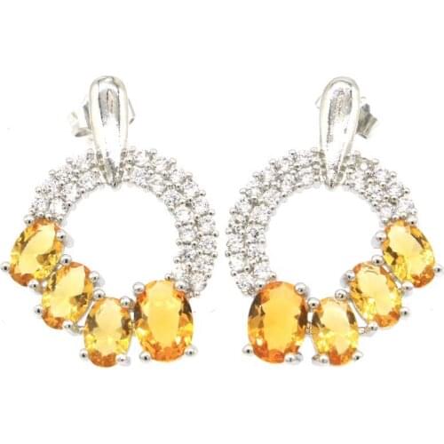 25x18mm Lovely Cute Created Golden Citrine White Cubic Zircon For Women Daily Wear Silver Earrings Fine Jewelry