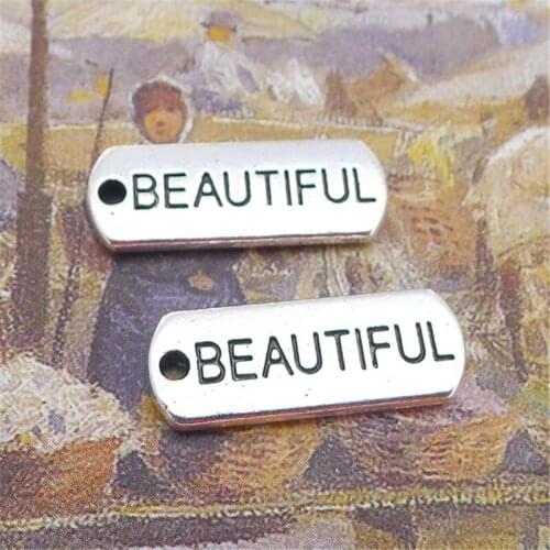 BULK 30pcs Alloy Metal Word Beautiful Charms Antique Silver Plated Rectangle Pendant DIY Jewelry Making 21*8mm 1.8g