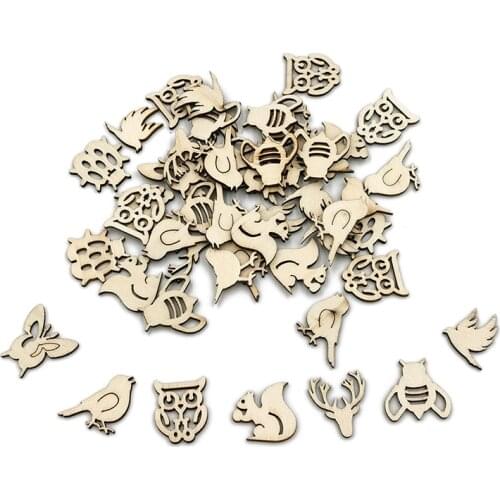 50PCS Flower Pattern Wood Slices DIY Crafts Scrapbooking Home Decor Handmade Accessories Wood Lace Corner Arts Ornaments