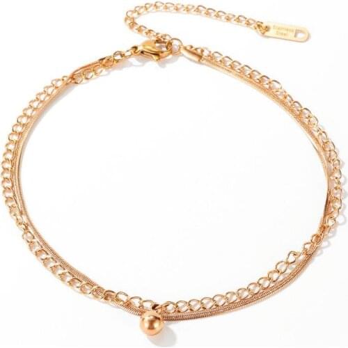 2020 fashion Double layer Snake chain bead anklets for women rose gold stainless steel jewelry beach accessories leg bracelet